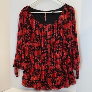 Roz and Ali Dressbarn Bubble Hem 3/4 Sleeve Blouse-Sheer Sleeve-Plus 2X